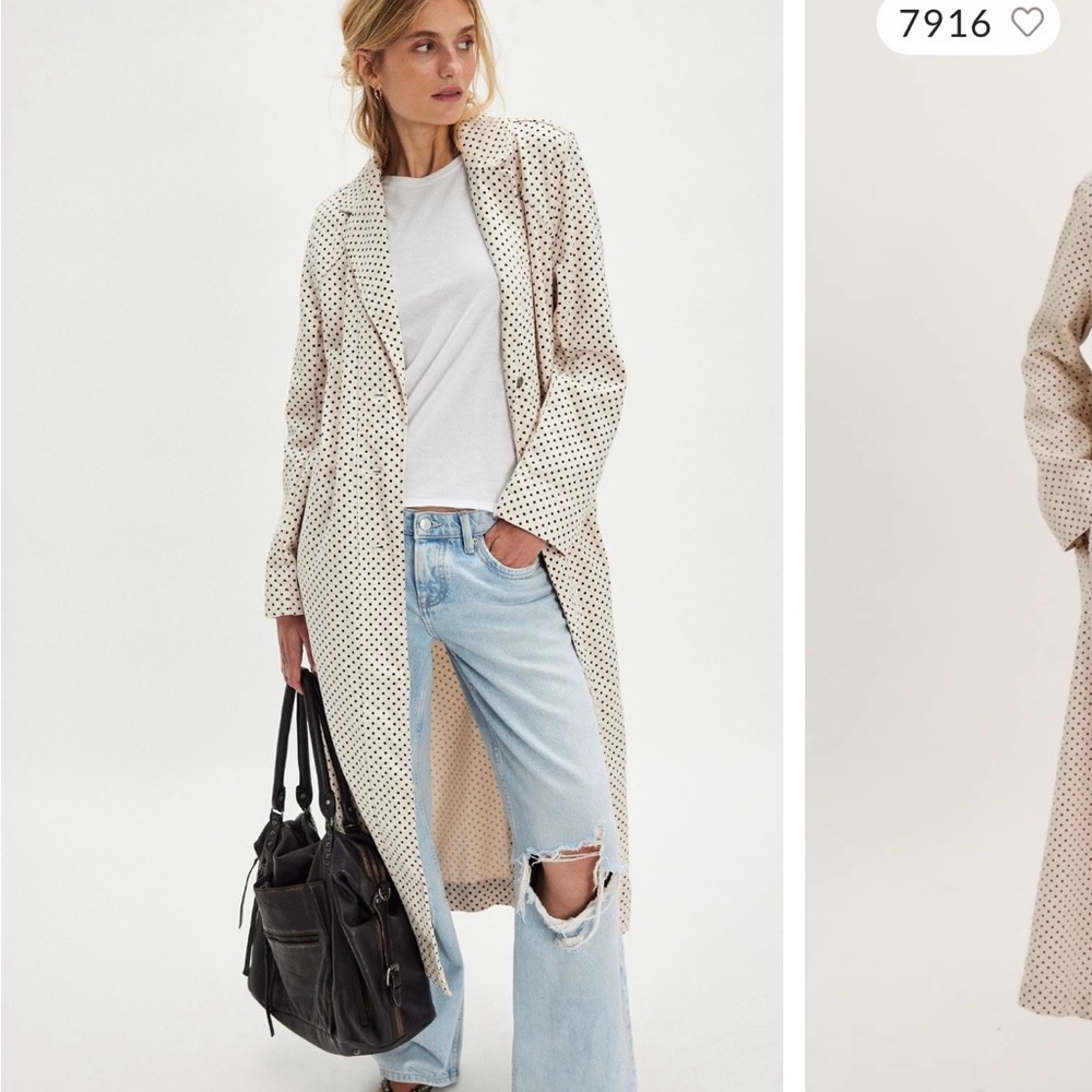 Free People Polka Dot Trench Coat - Cream and Black